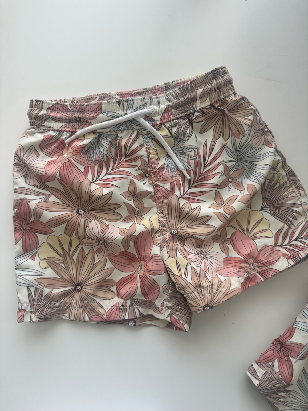 Janie and Jack Cream Floral Drawstring Shorts with Pink and Tan Blooms
